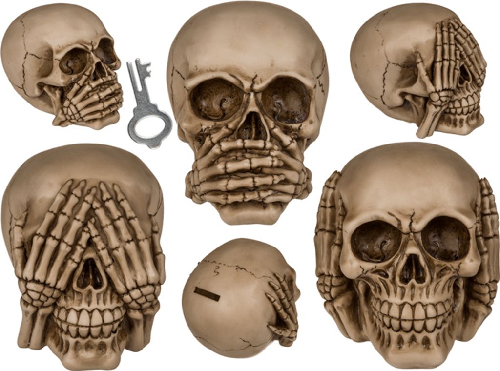OOTB Spardose mit Schloss Totenkopf - Die 3 Affen