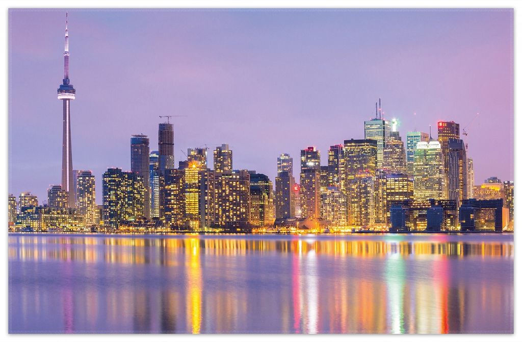 Wallario Premium Teppich, Größe 90 x 140 cm, Toronto Skyline - Kanada am Abend