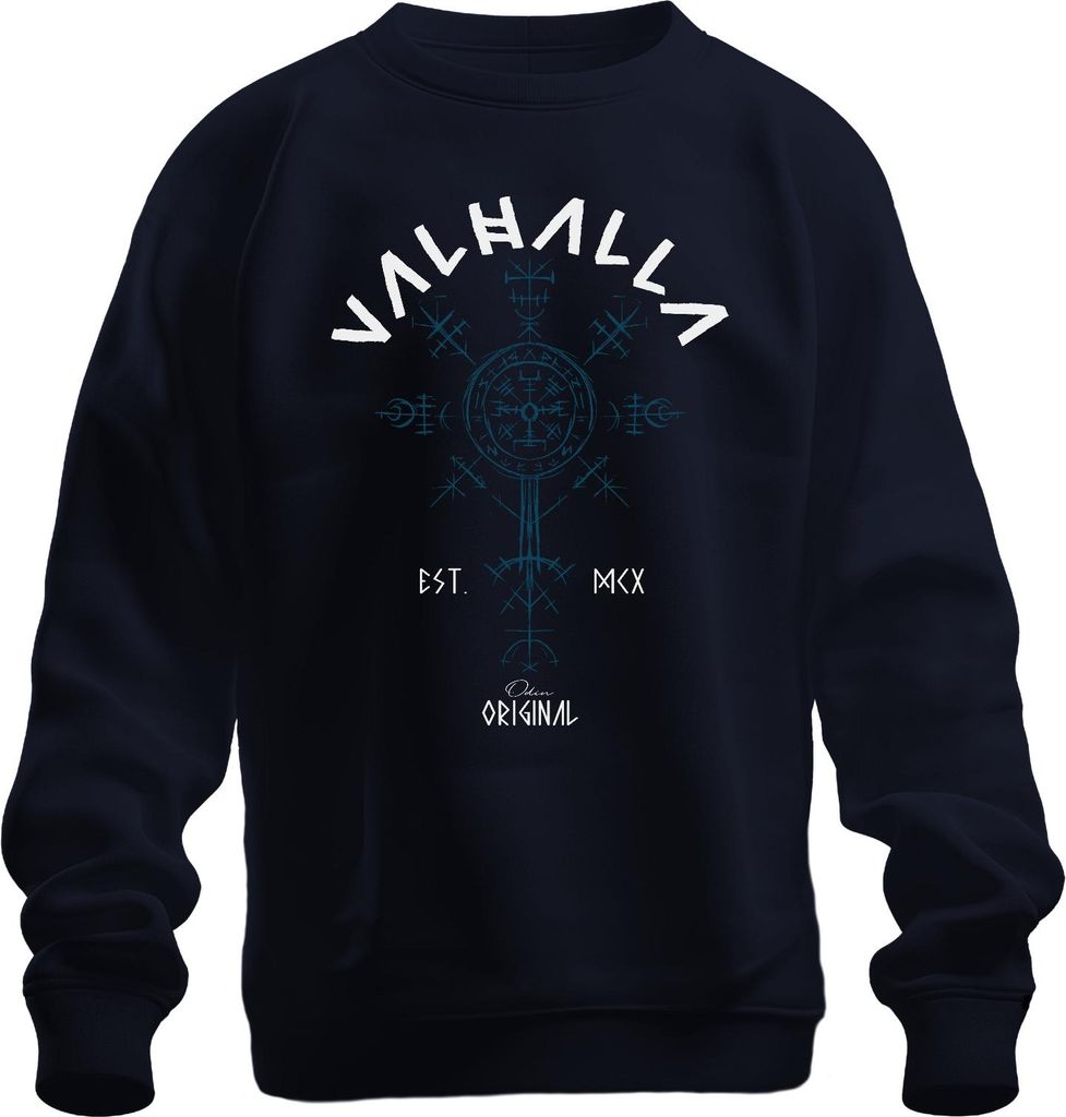 Valhalla Vegvisir Wikinger Nordische Runen Odin Runensymbol Uni Sweatshirt Pullover, Navy, XL
