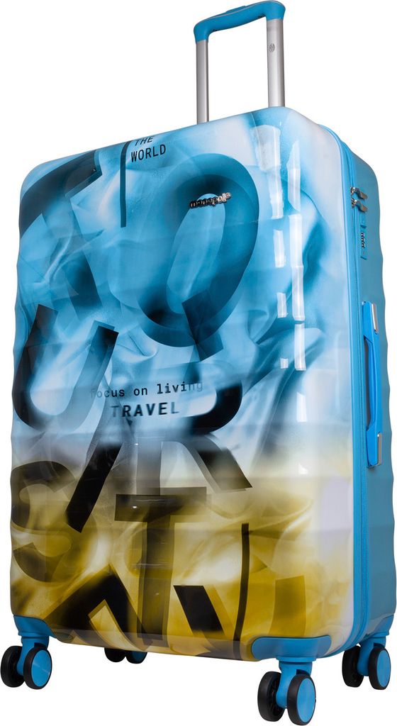 Hartschalen-Koffer Großer Reisekoffer Verona 75cm Trolley Blau-Braun Graffiti-Look Motivkoffer
