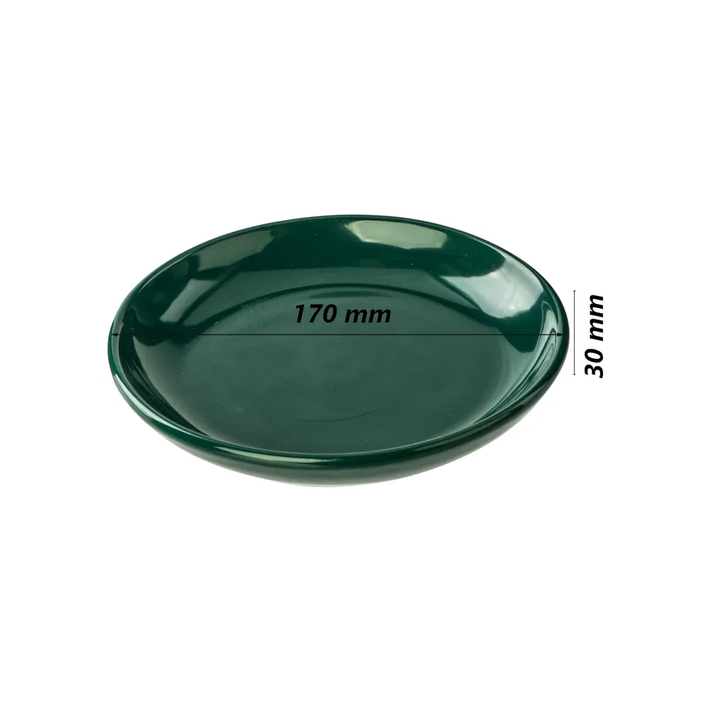 Cache-pot rond en céramique émaillée vert bouteille avec soucoupe - 3