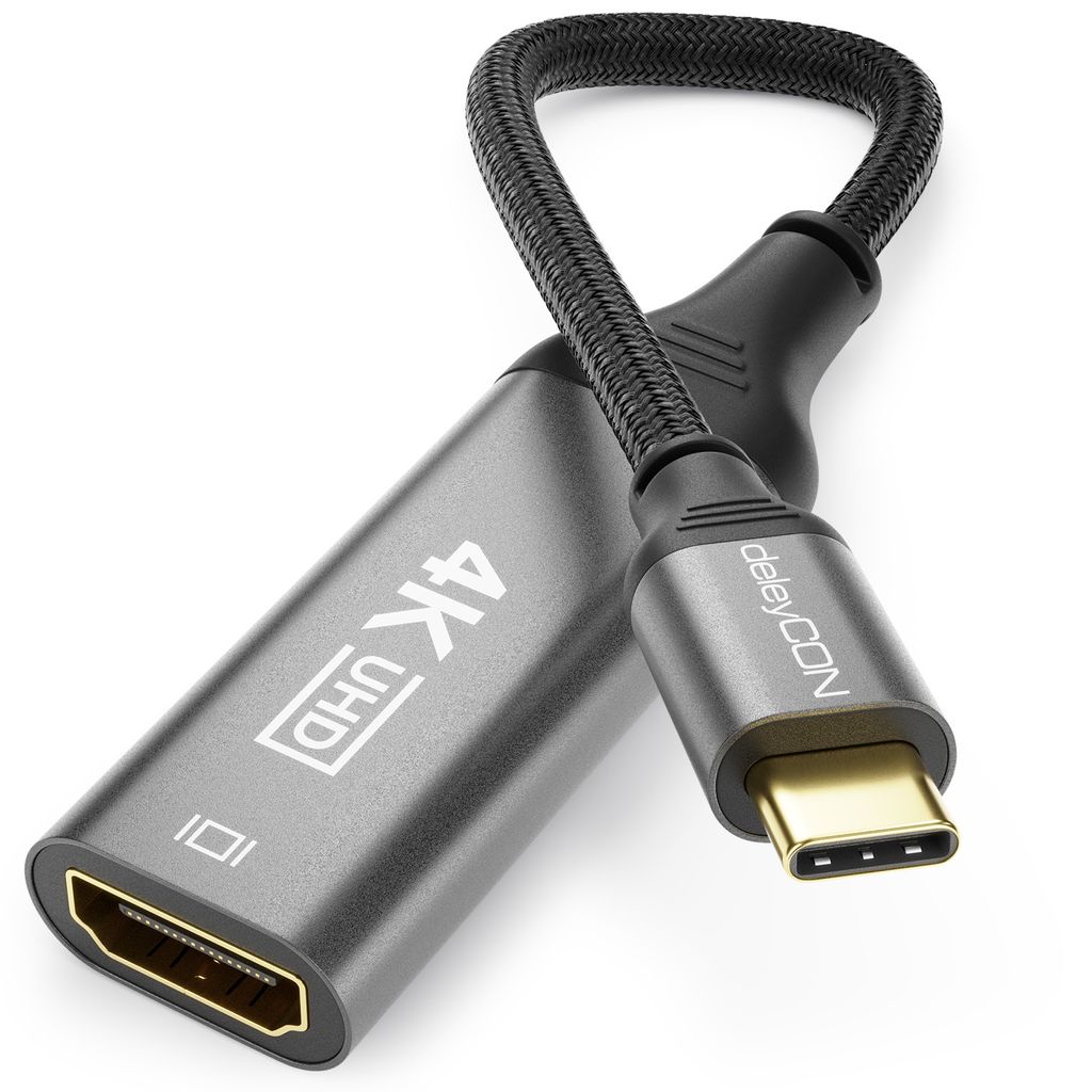 deleyCON 10cm USB C auf HDMI Kabel Adapter Kurz 4K 60Hz (1080P 2K@165Hz 144Hz 120Hz 60Hz) HDR Thunderbolt 3/4 auf HDMI Konverter Kompatibel mit iPh...