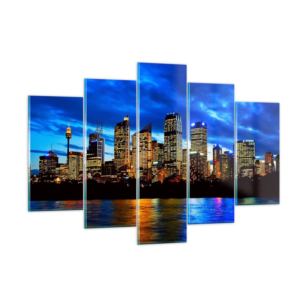 Bilder auf glas - Australien Nacht Stadt Wolkenkratzer - 150x100cm - Glasbilder - Wandbilder - Kunstdruck - Wanddekoration aus Glas - Glas Bilder -...