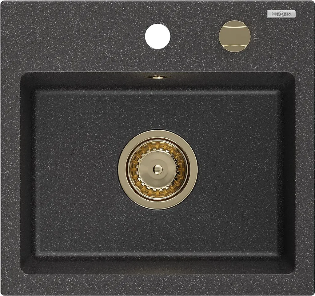 Mexen Milo Lavello Granito 1 Vasca 43.5x41cm Nero con Scarico Oro