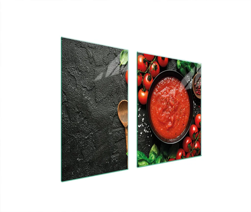 Copri Piano Cottura 2 Pezzi 100x52 Vetro Temperato Ardesia e Pomodori