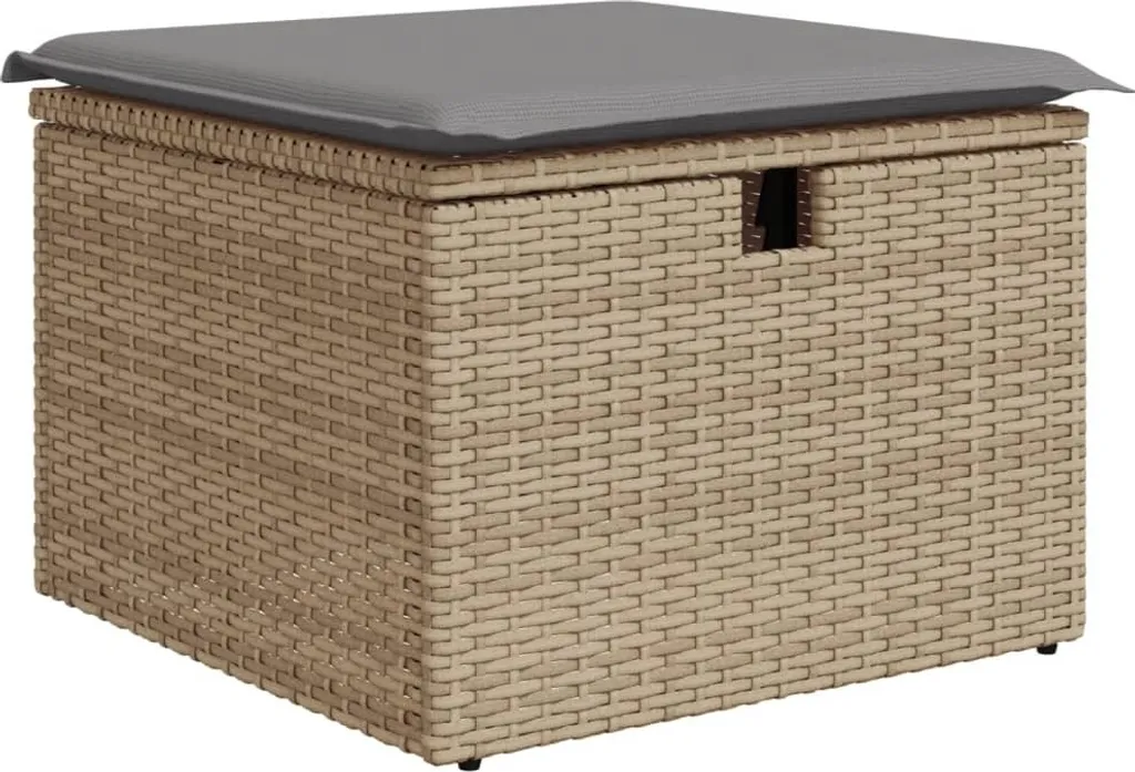 Sgabello SYFAX Polyrattan Beige 55x55 - Arredo Giardino con Cuscino
