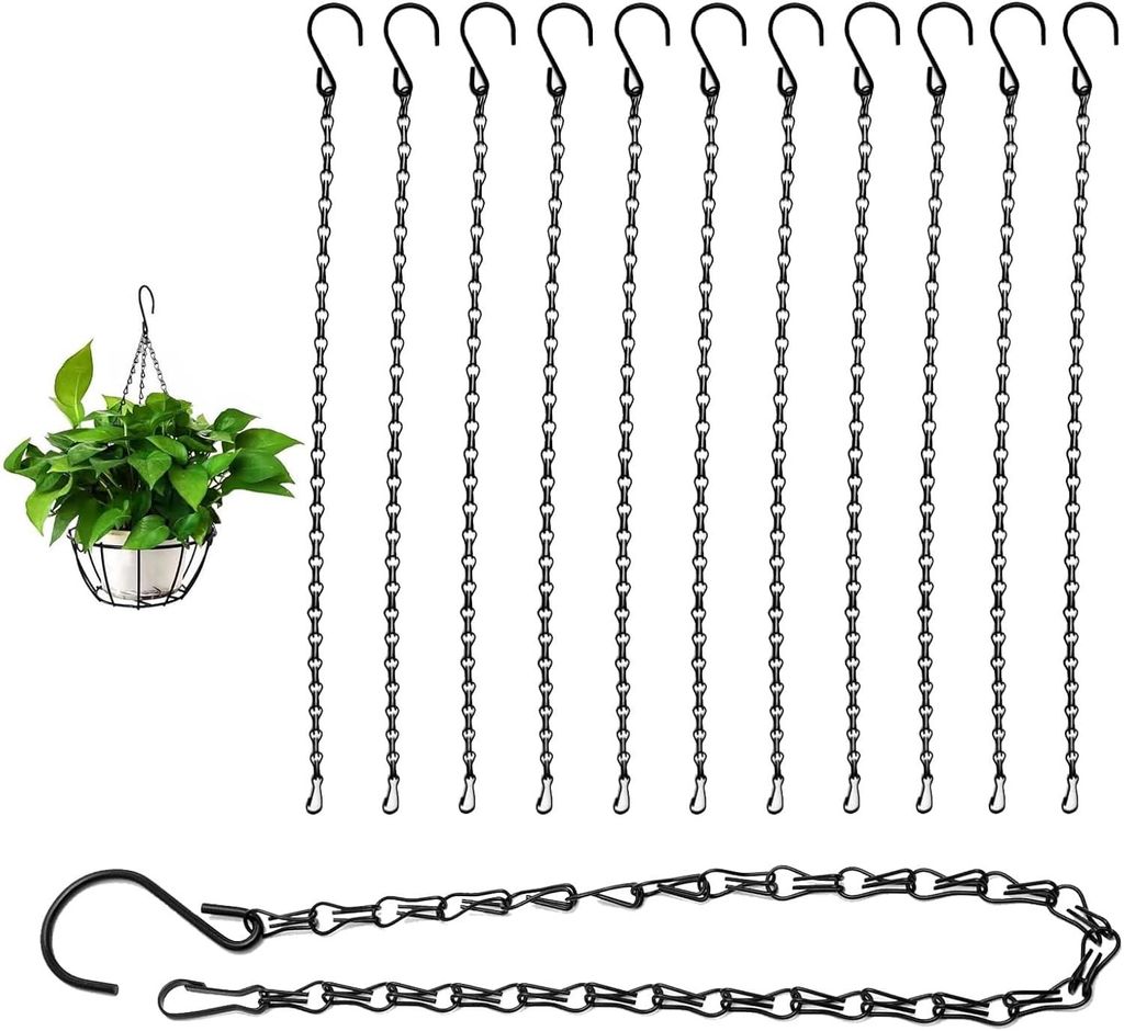 12 Stück 50 cm lange Aufhängeketten, schwarze Aufhängeketten, Metall-Aufhängeketten, Ketten mit Haken für Blumentöpfe, Vogelfutterhäuser, La...