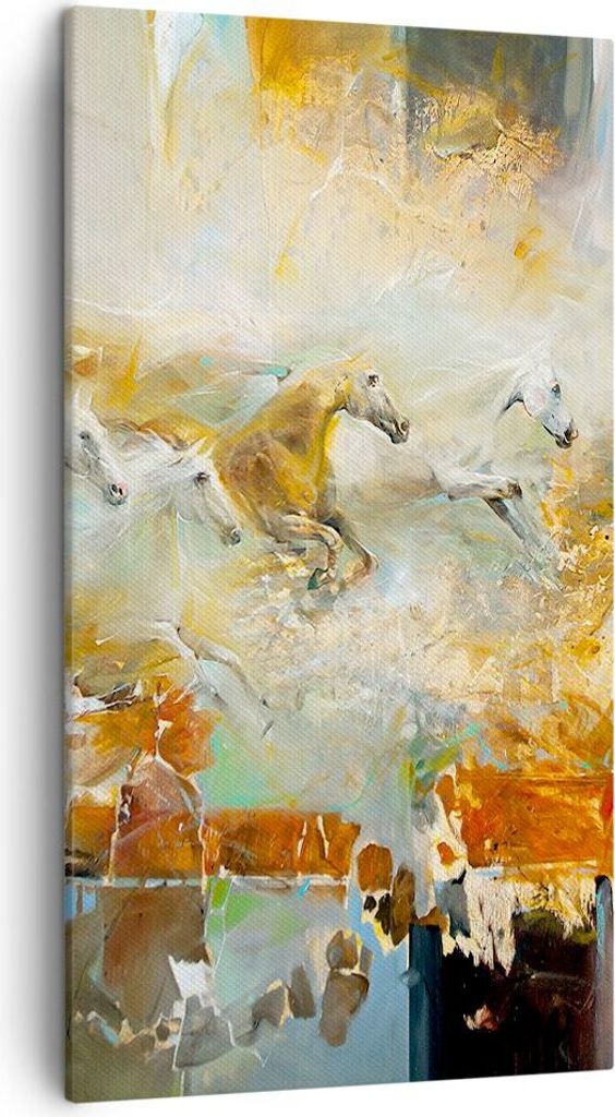 Bild auf Leinwand - Leinwandbild - Einteilig - Pferde Galopp Modern - 45x80cm - Wand Bild - Wanddeko - Wandbilder - Leinwanddruck - Bilder - Wandde...
