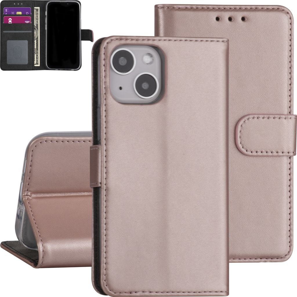 iPhone 13 Mini Book type case - Rose Gold - Card holder - Magnetic closure
