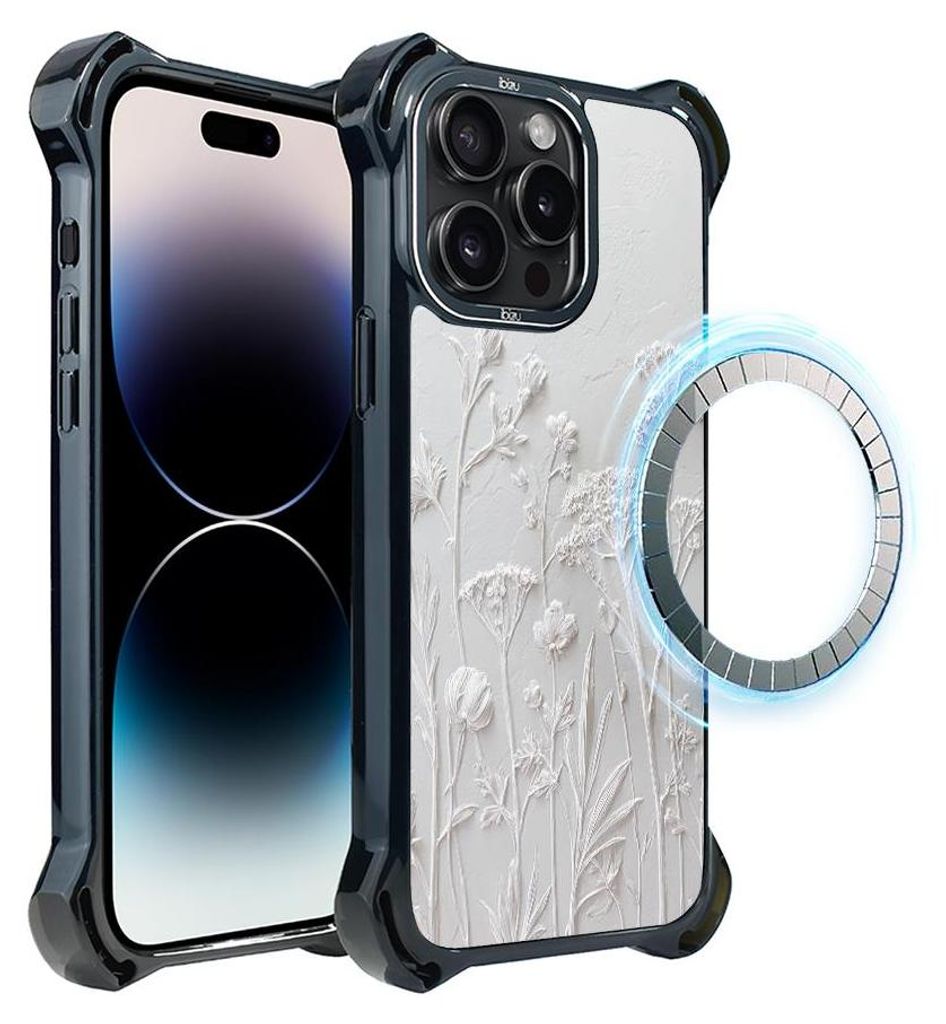 Schutzhülle für das iPhone 14 Pro Max, MagSafe-kompatibel, verstärkte Ecken, schwarz, getrocknete Wildblumen