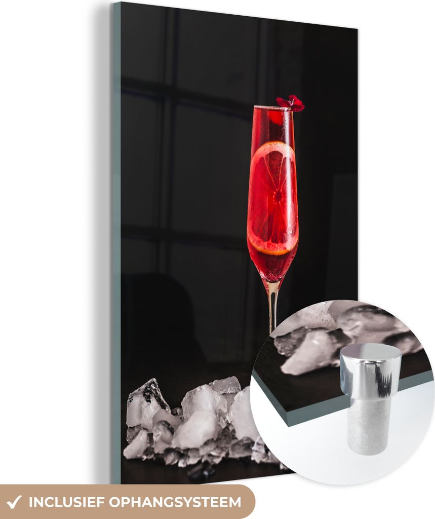 MuchoWow Glasbilder - Bilder auf Wandbild - Foto auf Glas Glas rotes Getränk mit Orange 80x120 cm Wanddekoration aus Glas - Acrylglasbild - Acrylb...