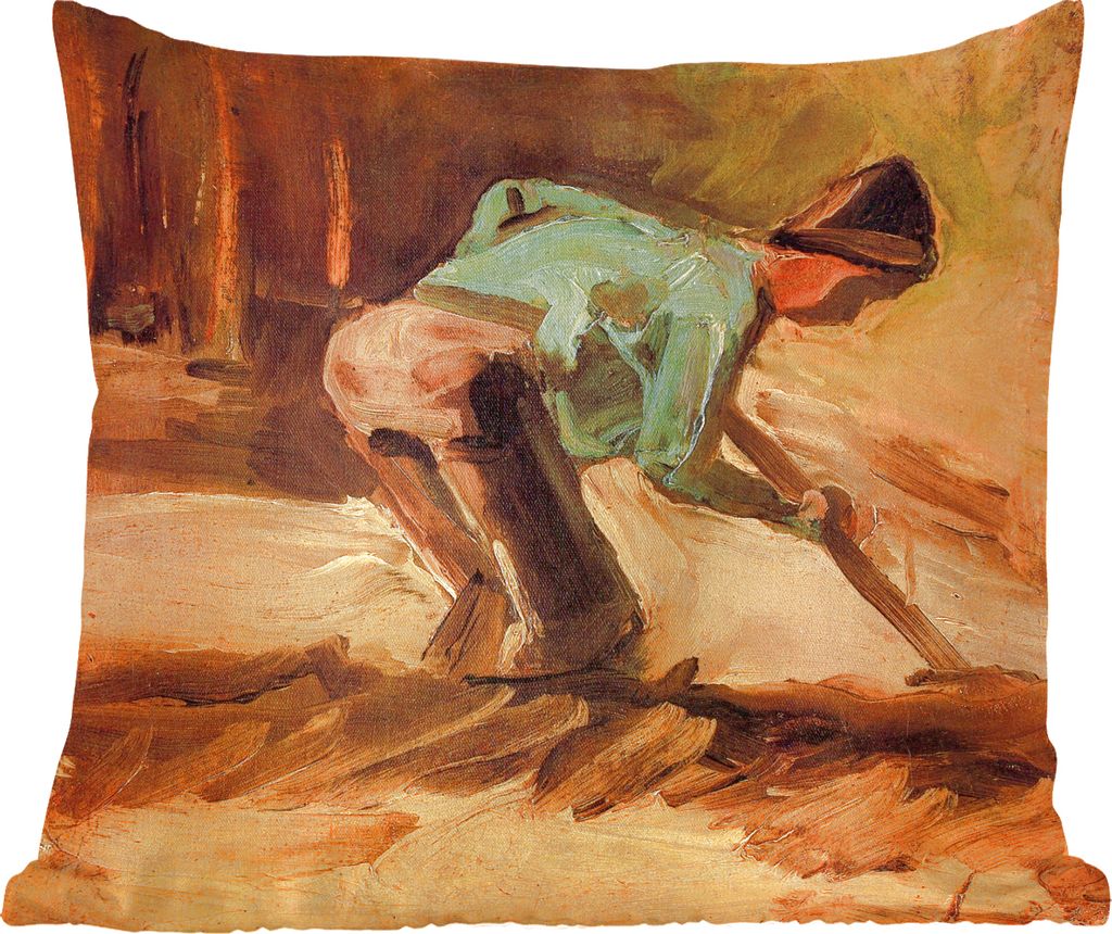 MuchoWow Zierkissen Sofakissen Wohnzimmer Dekokissen 50x50 cm Mann in gebückter Haltung mit Stock oder Spaten - Gemälde von Vincent van Gogh - ...