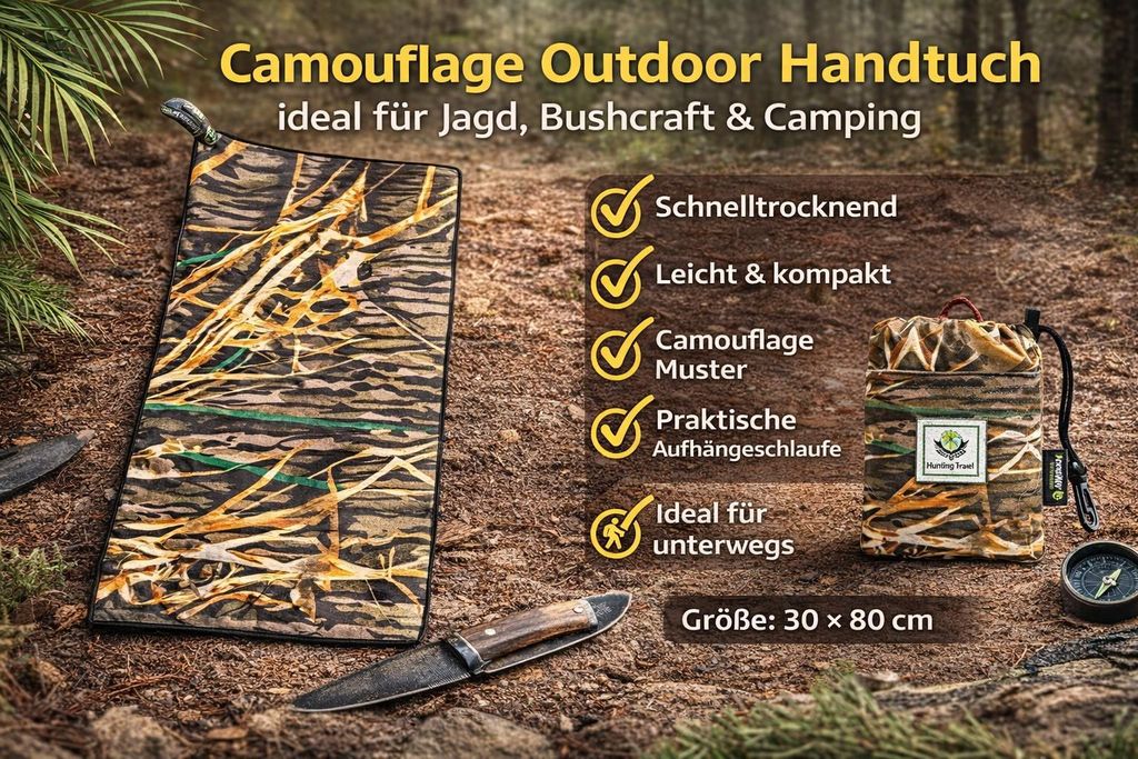 4Monster Outdoor-Handtuch Camouflage 30×80 cm – Mikrofaser, schnell trocknend – für Jagd, Bushcraft & Camping
