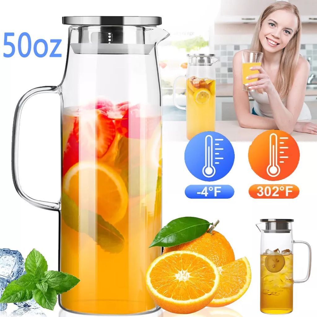 1.5L Glass Water Jug Transparent With Sealed Lid Borosilicate Tea Juice Milk Jug
