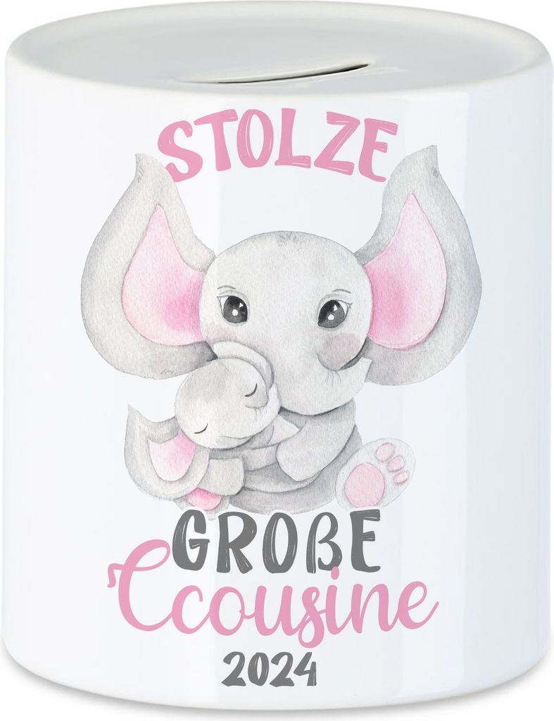 Stolze Große Cousine 2024 Spardose Family Familienzusammenhalt Geborgenheit Beschützerin Liebe Elefanten