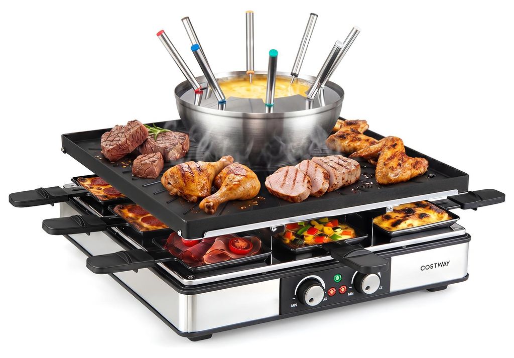 Grill Raclette marki COSTWAY z funkcją fondue, elektryczny Zdjęcie produktu 