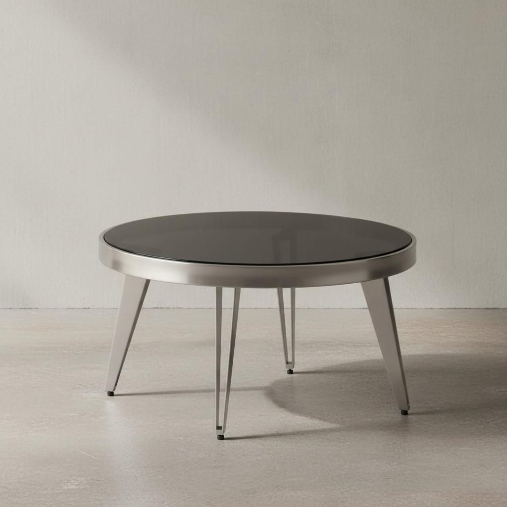 Couchtisch Glas Metall 60x60x33 cm Sofatisch Silber, Design Wohnzimmertisch Rund, Kleiner Kaffeetisch Modern, Beistelltisch Anstelltisch Wohnzimmer