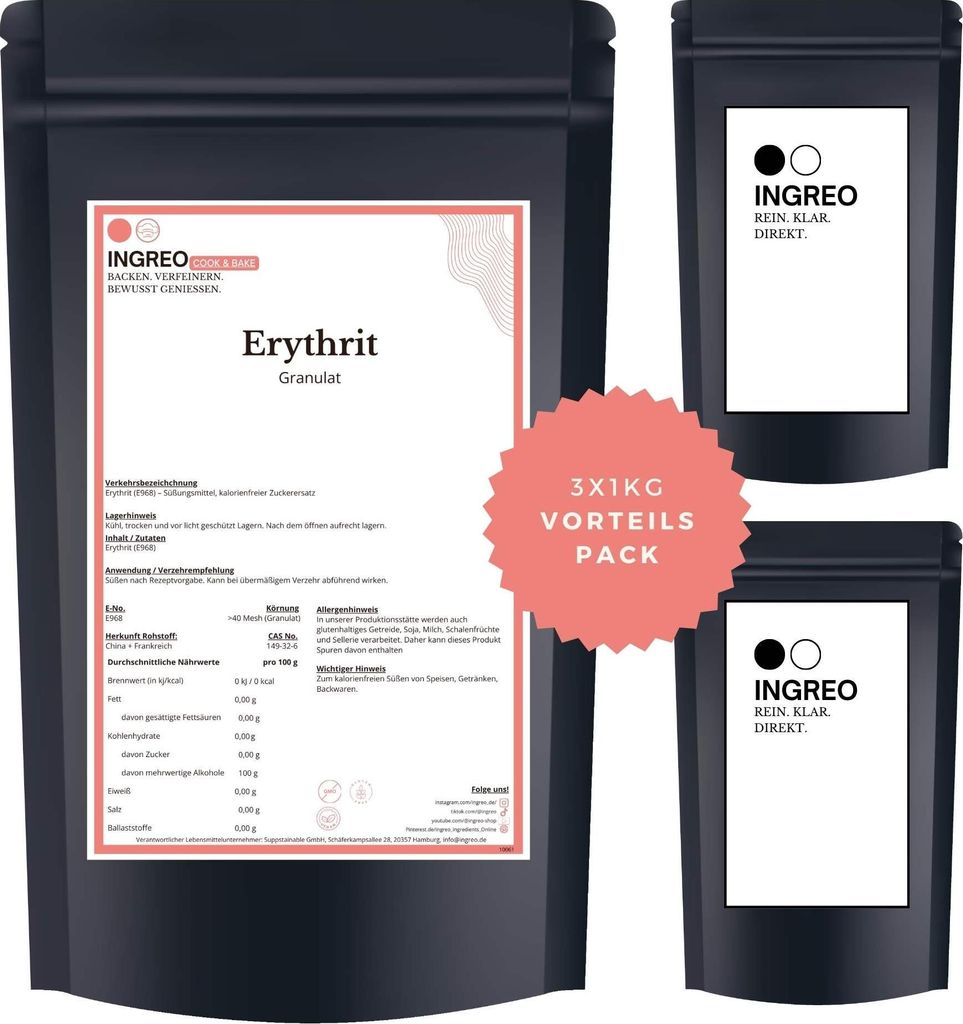 Erythritol  Granulat (<40 Mesh) – 3kg (3X1kg) Produktbild 