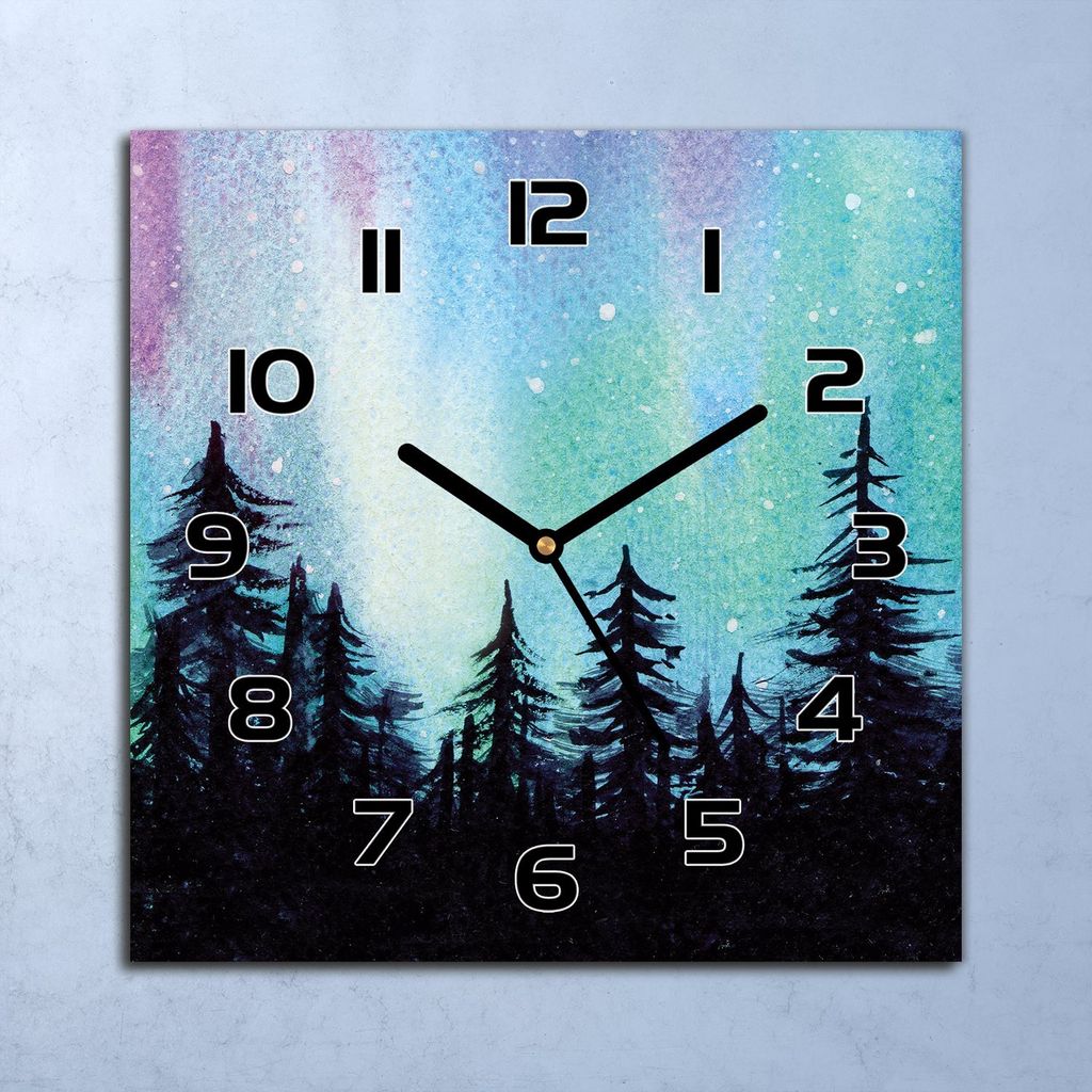Wanduhr Echt-Glas-Küchenuhr Aurora Malerei Kunst Quarz 30x30 Deko Bilder