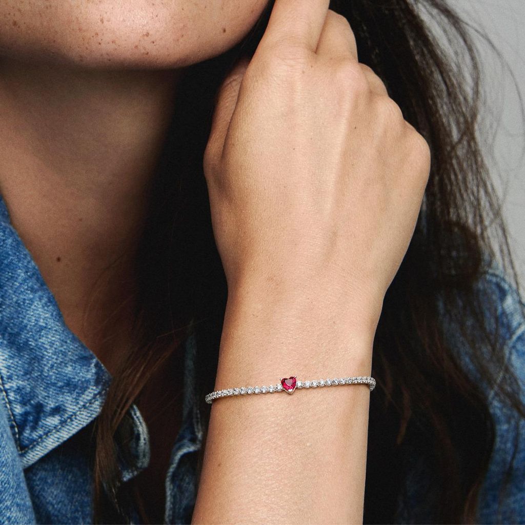 BRACCIALE TENNIS CUORE COLORATO ARGENTO CM 16-19 MM 6X6 ZIRCONI MM 2,5 EXPLOIT