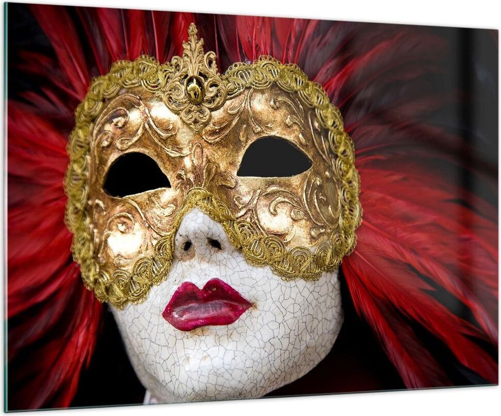 Bilder auf glas - Venezianische Maske Kostüm Spaß Feder - 100x70cm - Glasbilder - Wandbilder - Kunstdruck - Wanddekoration aus Glas - Glas Bilder...