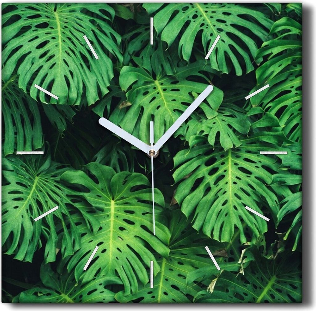 Coloray Hodiny Unikátní 30x30 cm Tiché hodiny Pro obývací pokoj a kuchyň Nástěnné hodiny Plátno Černé ručičky hodin - Listy listy