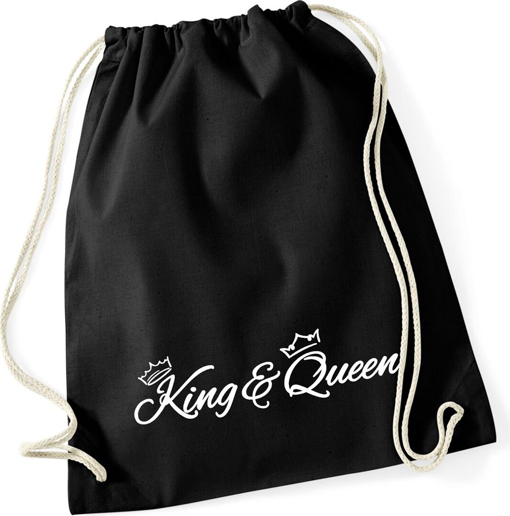 Huuraa Turnbeutel King & Queen Krone 12 Liter Black Baumwolle Rucksack Geschenkidee