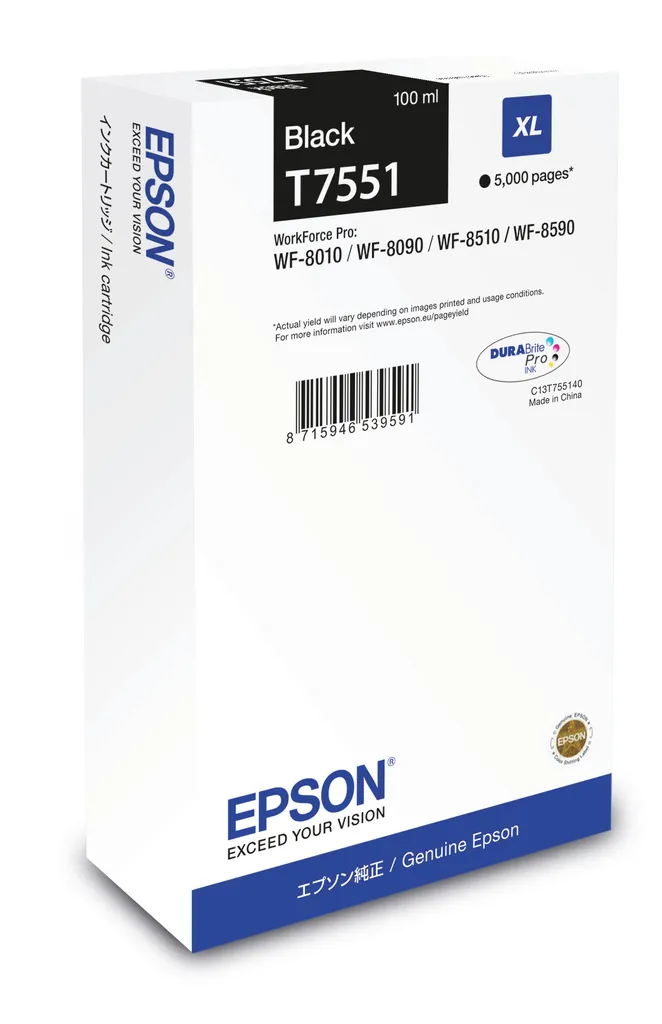 Epson T7551 XL Nero Originale C13T755140 | Cartuccia Alta Resa 5.000 Pagine