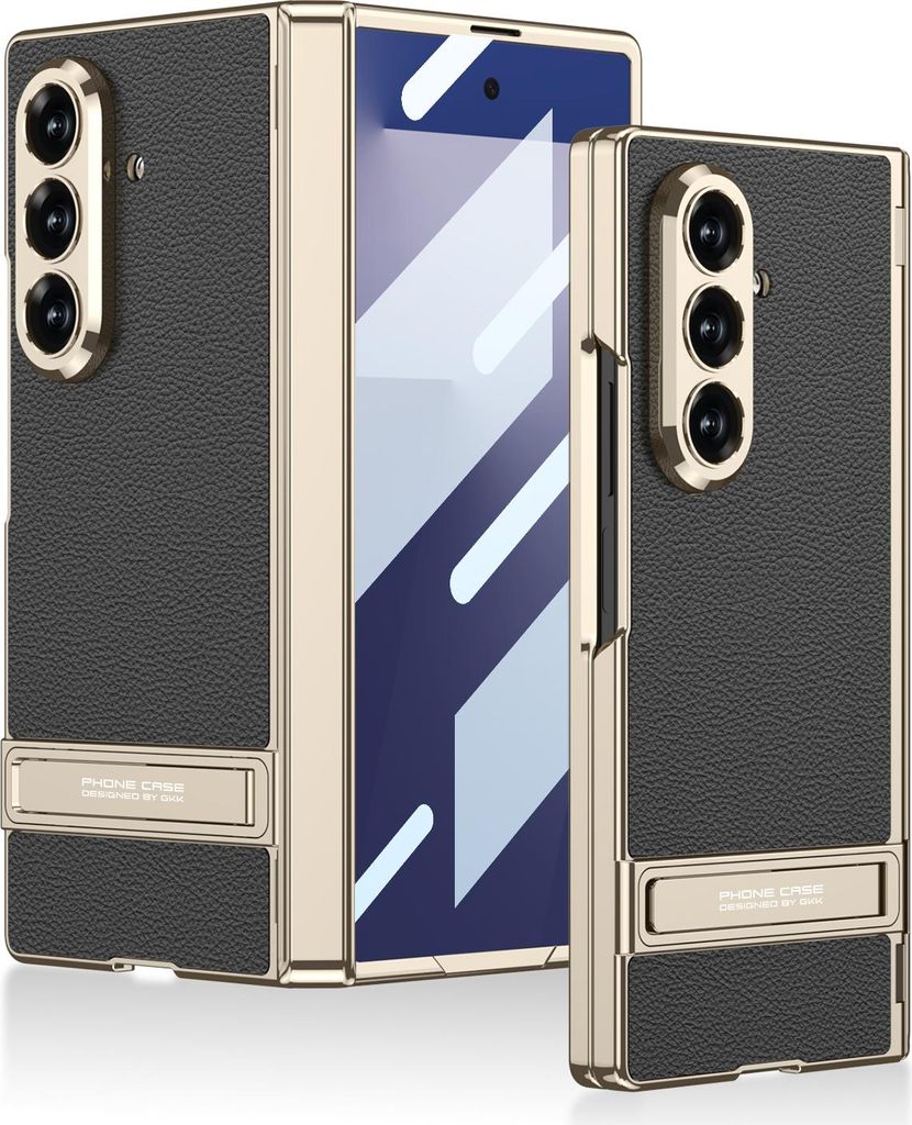Hülle für Samsung Galaxy Z Fold 7 Magnetische Scharnierschutz Hartes Lederstruktur Galvanisieren Schutzhülle mit Displayschutz und Ständer Schwarz