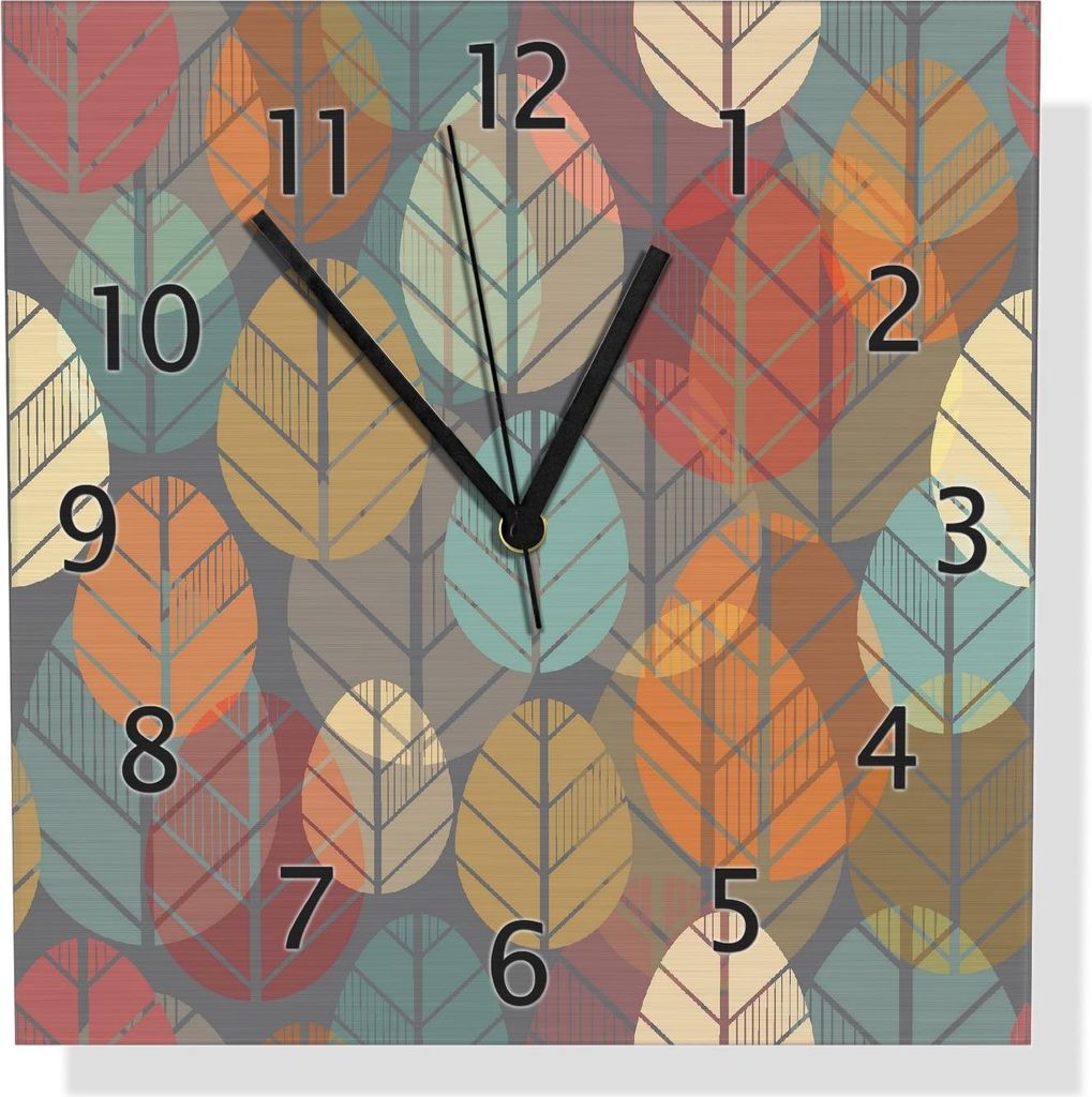 Wallario Design Wanduhr Bunte Blätter in Herbstlaune aus Aluverbund, Größe 30 x 30 cm