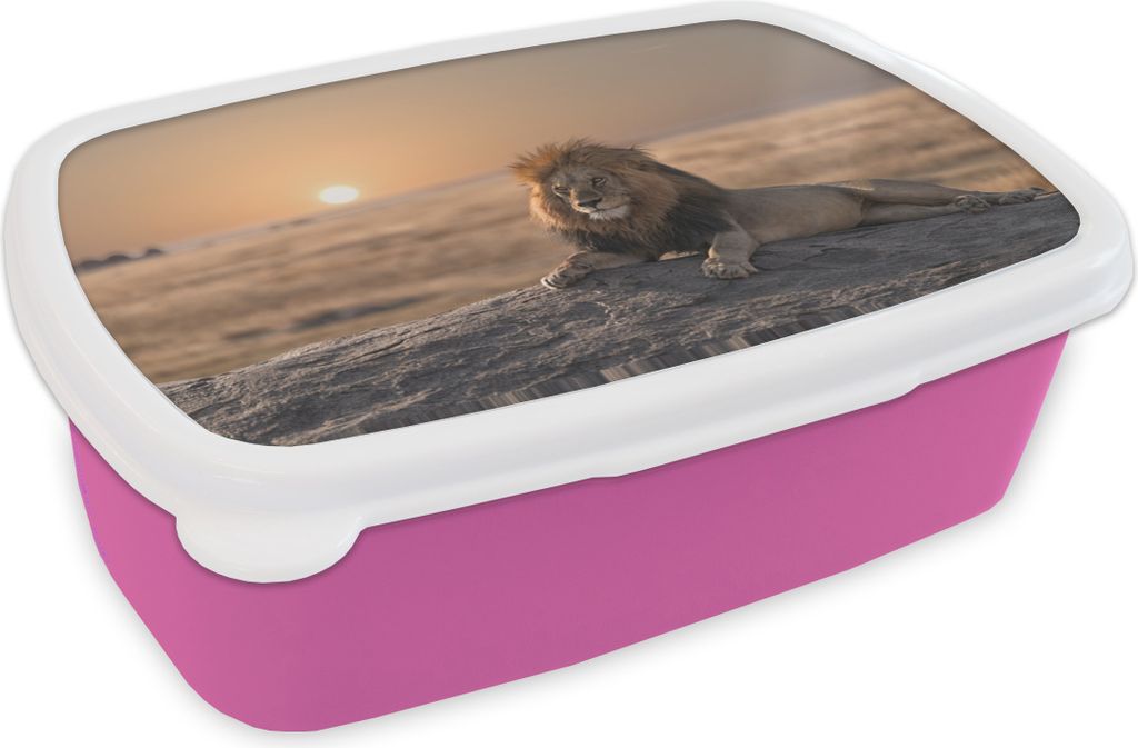 KitchenYeah Lunchbox Brotzeit Brotdose 17x11 cm Löwe - Sonne - Afrika Kinder Brotzeitdose - Lunchpaket - Brotkasten - Sandwich Box