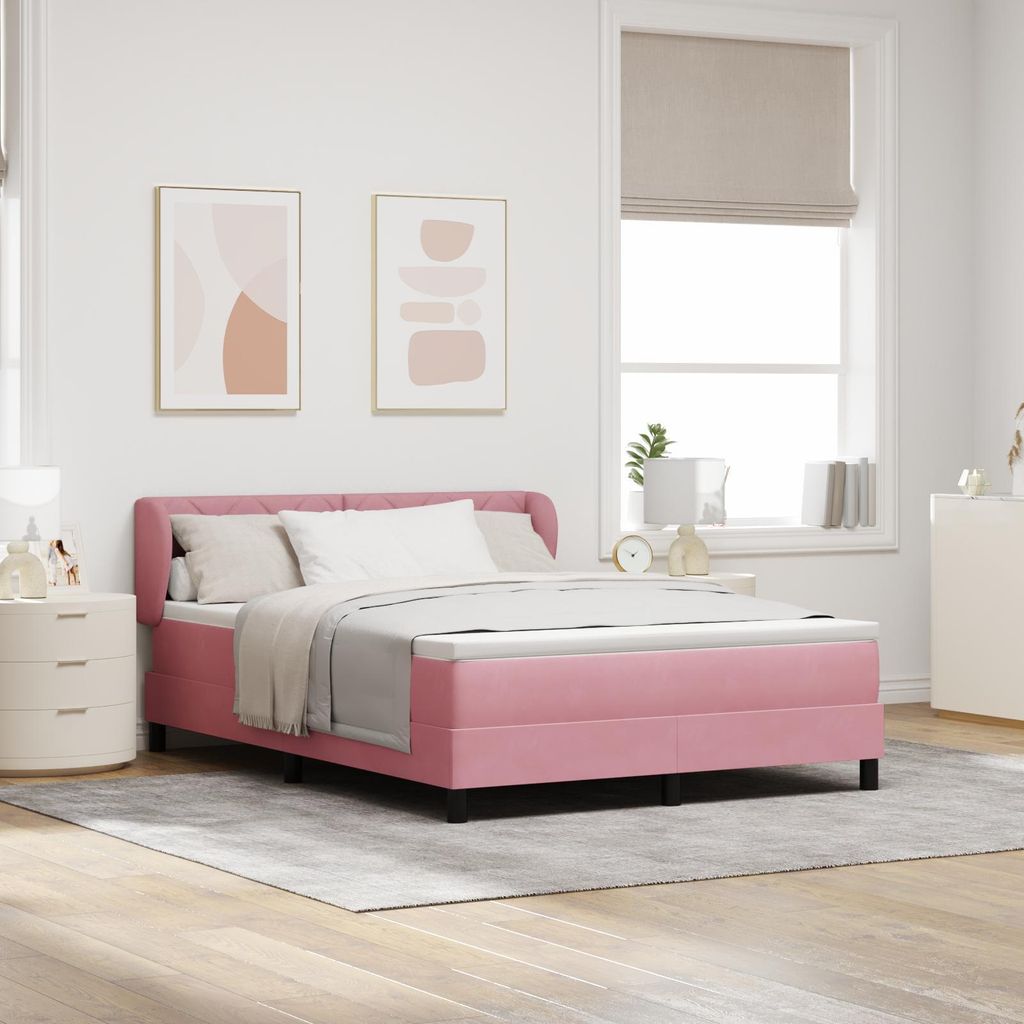Möbel Polsterbett Boxspringbett mit Matratze Rosa 160x200 cm Samt - Bettrahmen - Klassische Betten Neu202529491