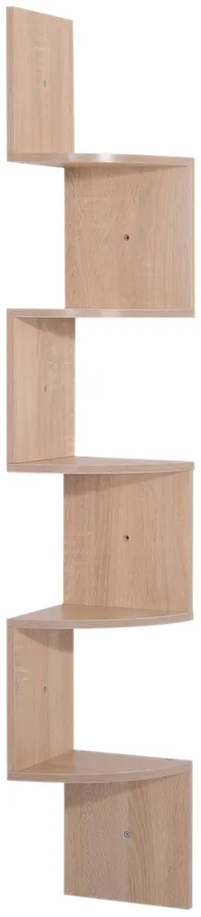 Rangement d'angle mural pour petit espace 5 niveaux chêne clair 126cm