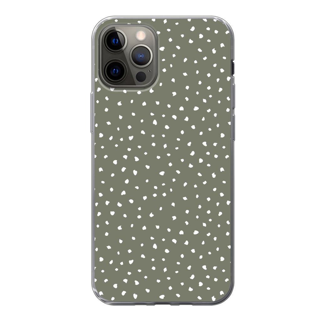 MuchoWow Handyhülle Schutzhülle Hülle für iPhone 13 Pro Polka dots - Grün - Weiß Silikon Softcase Handy Hülle - Handy-Tasche