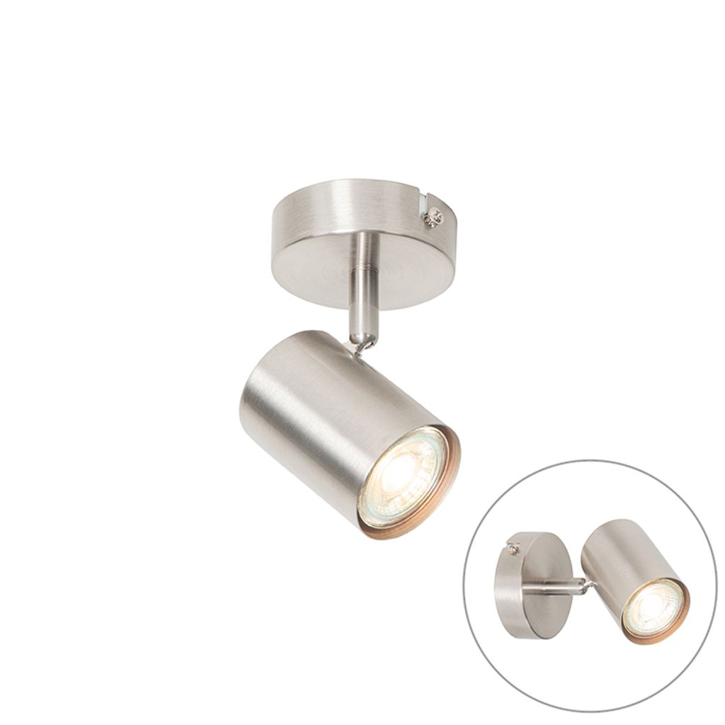 QAZQA - Modern Moderner Spot aus Stahl I Silber I nickel matt verstellbar - Jeana I Wohnzimmer I Schlafzimmer - Stahl Rund - LED geeignet GU10
