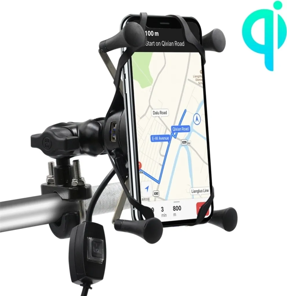 CS-878A1 Supporto multifunzionale per caricabatterie mobile senza fili in lega di alluminio per moto (nero)
