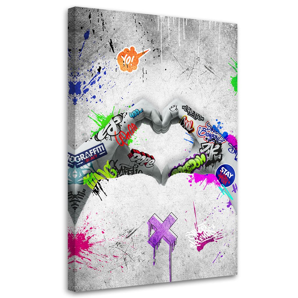 Leinwandbild Herz-Straßenkunst 80x120 Feeby Grau bild für die wand bereit zum aufhängen