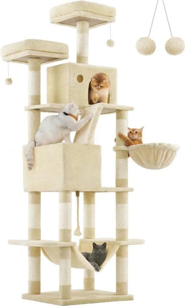 Arbre à chat stable 206 cm structure robuste anti-chats coloris beige
