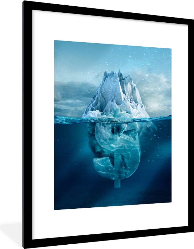 MuchoWow MuchoWow Gerahmtes Poster Eiscreme - Meer - Dollar 60x80 cm - Poster mit zchwarzem Bilderrahmen - Wohnzimmer - Dekorationen - Prämie