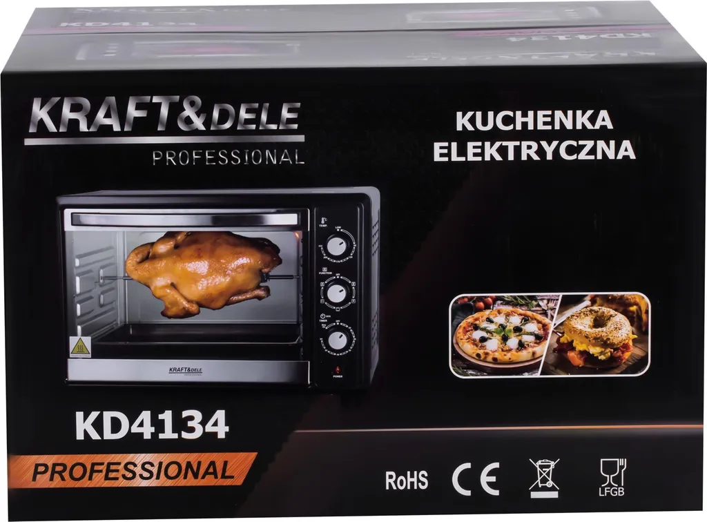 KRAFT&DELE | Mini forno, forno a convezione da tavolo, 45 L, 2000 W, illuminazione interna, 6 funzioni, temperatura fino a 230 °C, doppia porta in vetro, spiedo girevole incluso, calore superiore, calore inferiore, ventilazione, frontale in vetro a specchio - 13