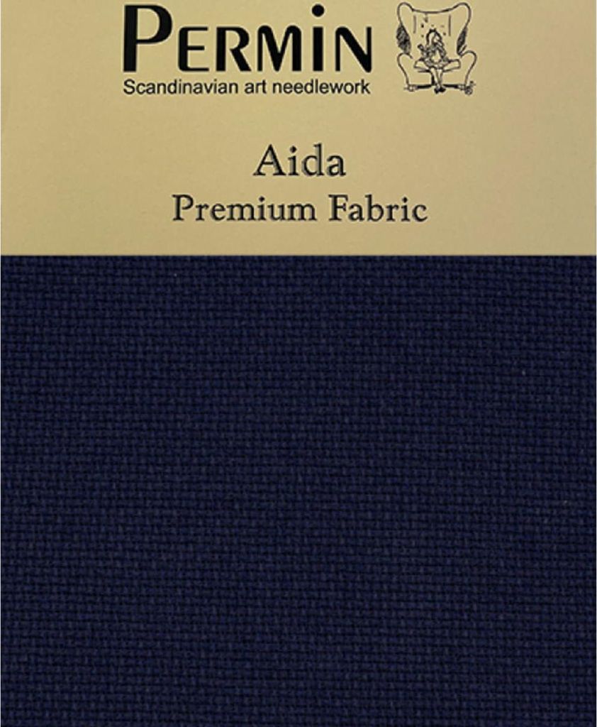 Permin Precut 16 ct. Aida 355 Farbe 98 Navy, Handarbeitsstoff für Kreuzstich 43x50 cm