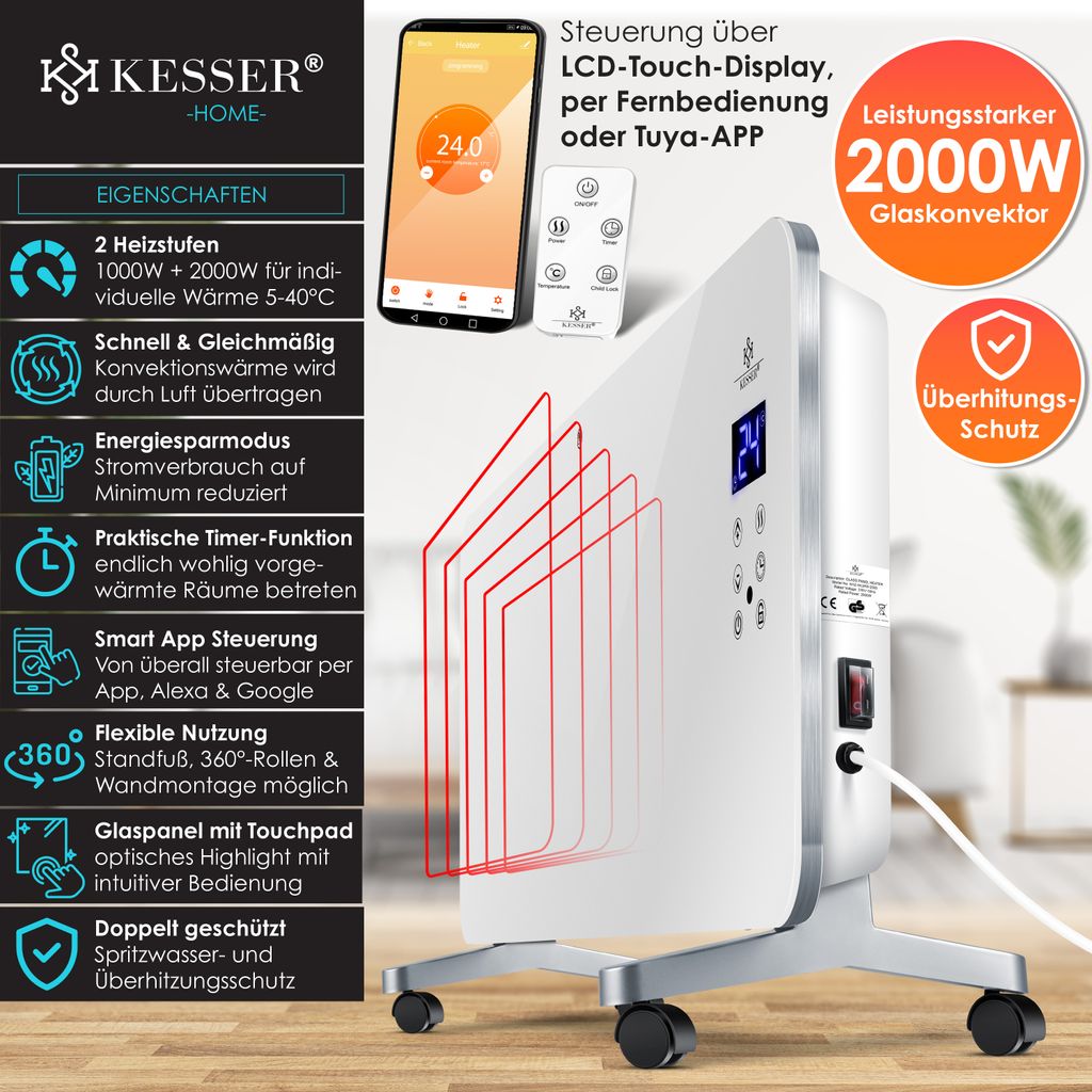 KESSER® Elektro Glasheizung Konvektor Elektroheizung Produktbild 3
