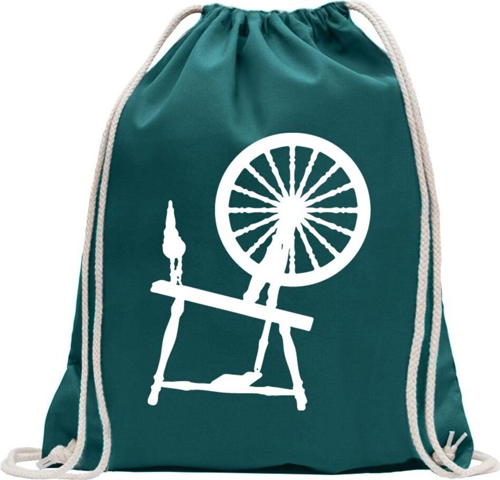 Kiwistar - Turnbeutel - petrol - Spinnrad Siljouette - Fun Rucksack Sport Beutel Gymsack Baumwolle mit Ziehgurt
