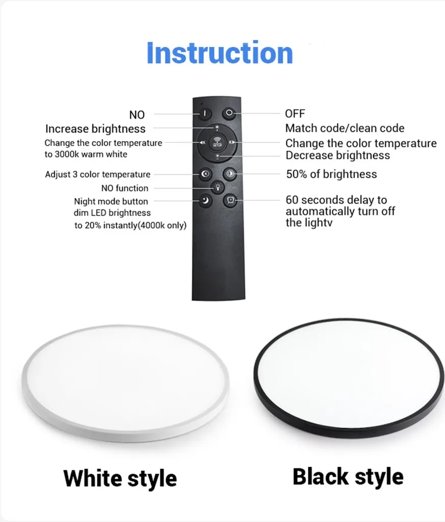Plafonnier LED XM40-Black avec télécommande et intensité variable - 8