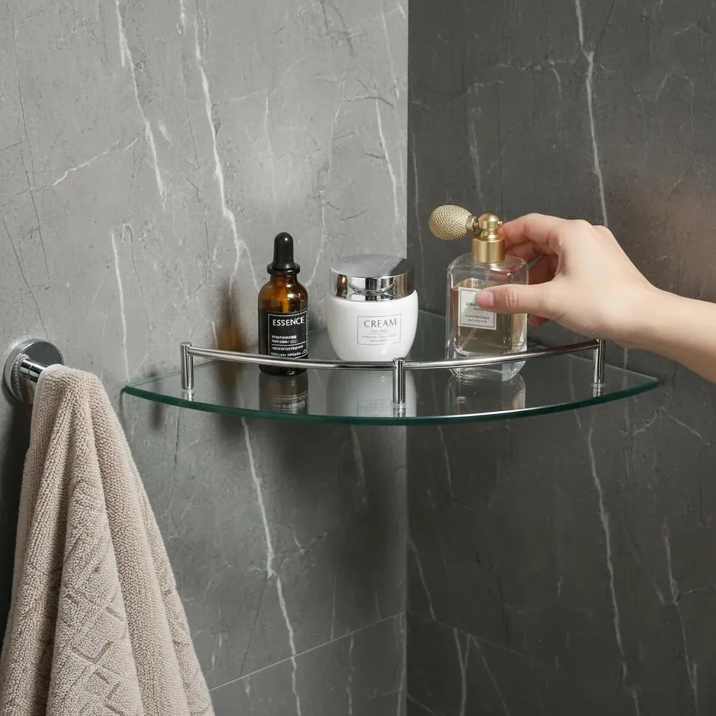 Étagère d'angle murale triangulaire en métal noir mat pour douche