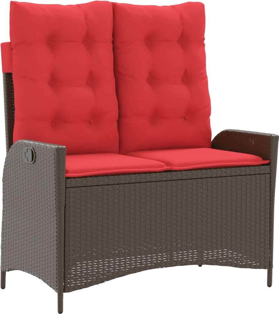 Gartenbank Verstellbar mit Kissen Braun Poly Rattan