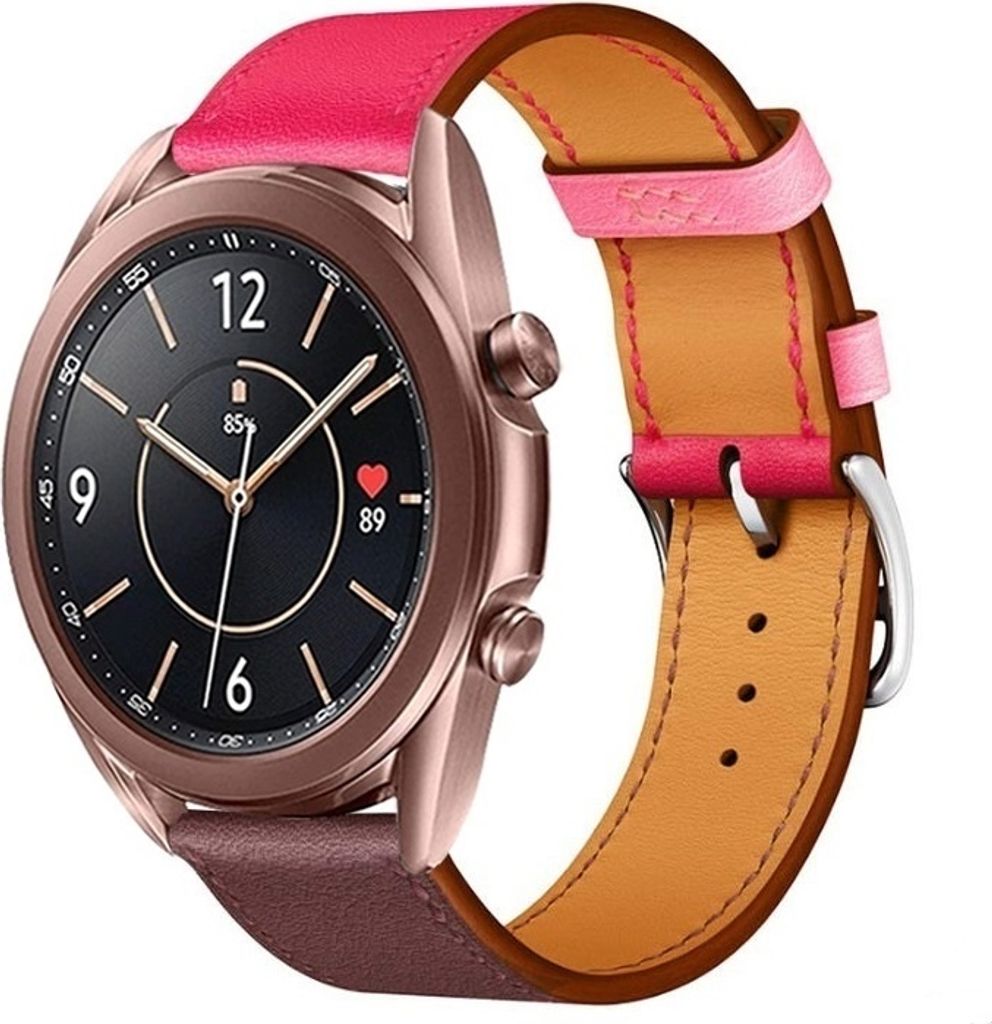 Strap-it Samsung Galaxy Watch 3 41mm Lederarmband (Leuchtend Pink / Rotbraun)