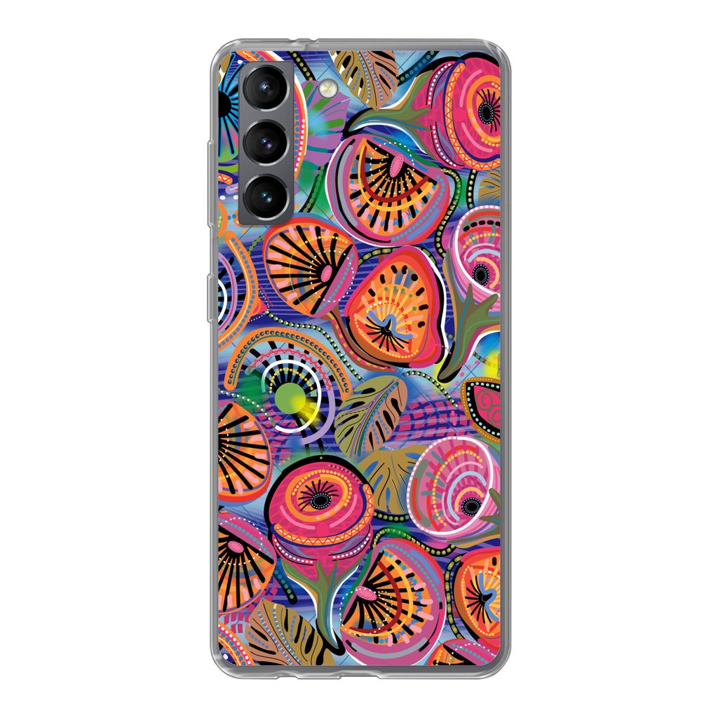 MuchoWow Handyhülle Schutzhülle Hülle für Samsung Galaxy S21 Kreis - Figuren - Blätter Silikon Softcase Handy Hülle - Softcase