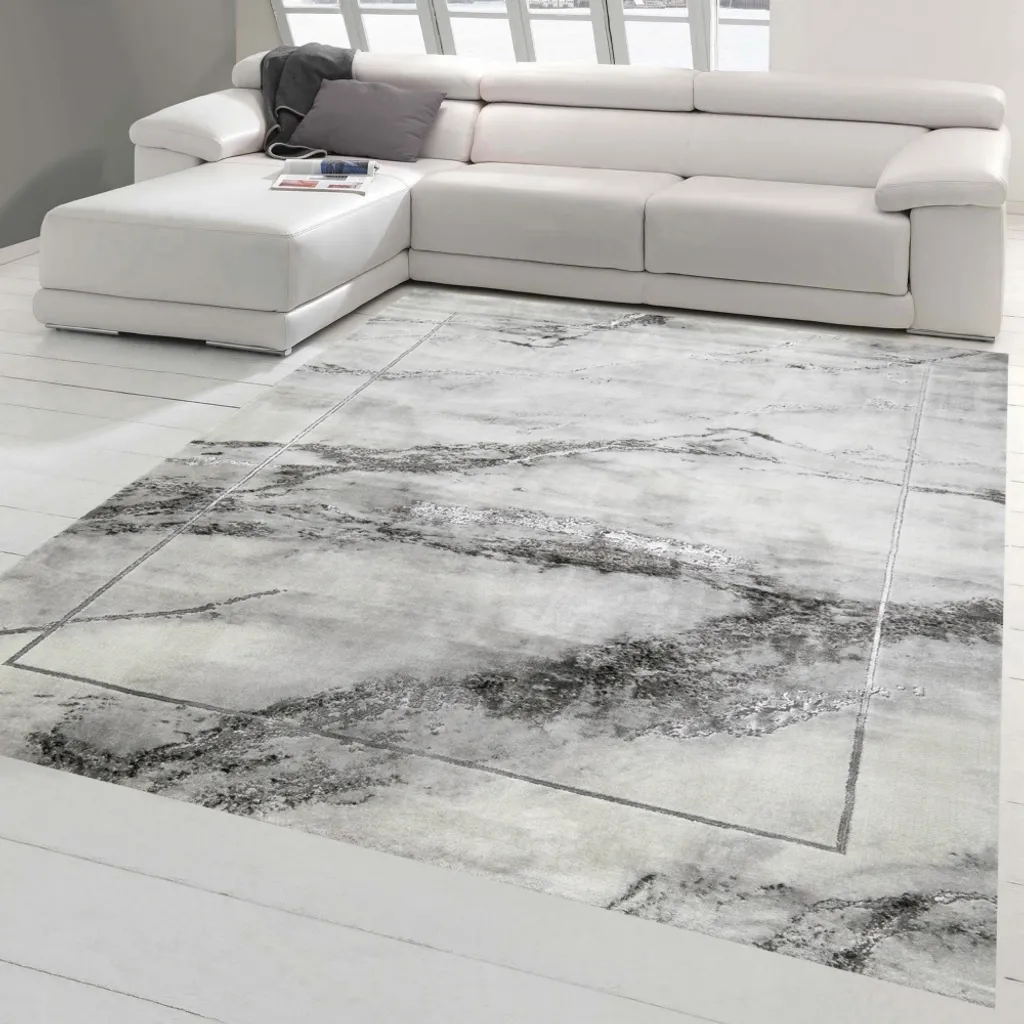 Tapis de salon aspect marbre gris 120 x 170 cm - Tapis moderne élégant