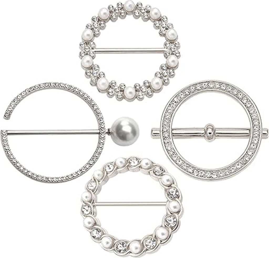 4 Stück Kleidungs-Eckknöpfe mit Knoten, runde Kreisform, Kunstperlen-Strassdekor, Schal-Ring-Clips, T-Shirt-Krawatten-Clips, Hemd-Festzieh-Clips